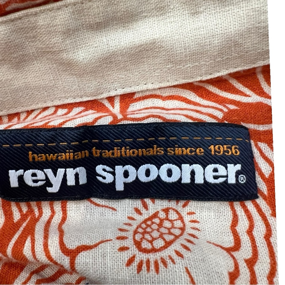 Reyn Spooner Hawaiian Shirt Mens Linen blend Orange Floral Button Down XXL - Picture 7 of 9